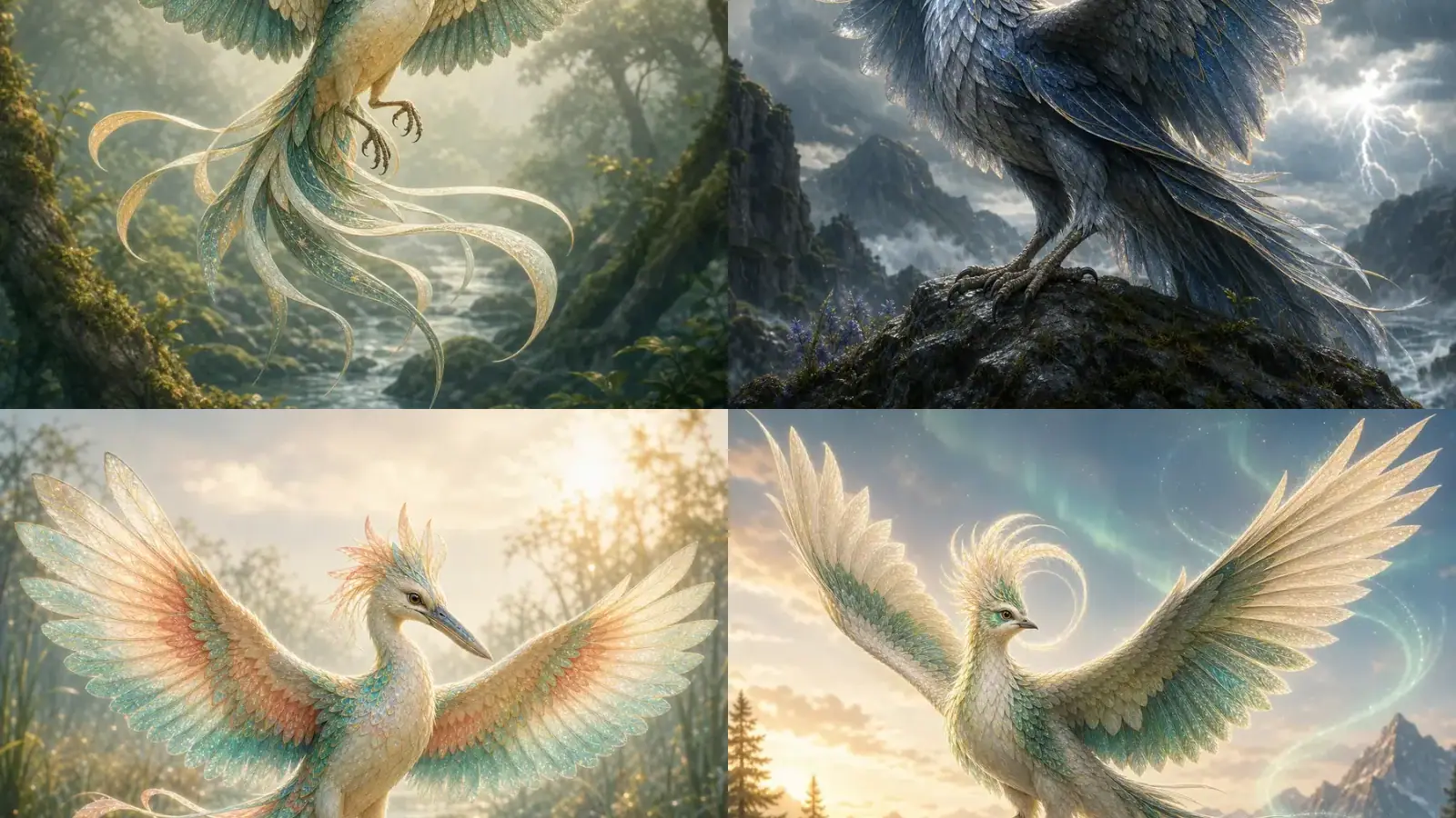 Collage of fantasy bird examples generated by the Random Bird Generator