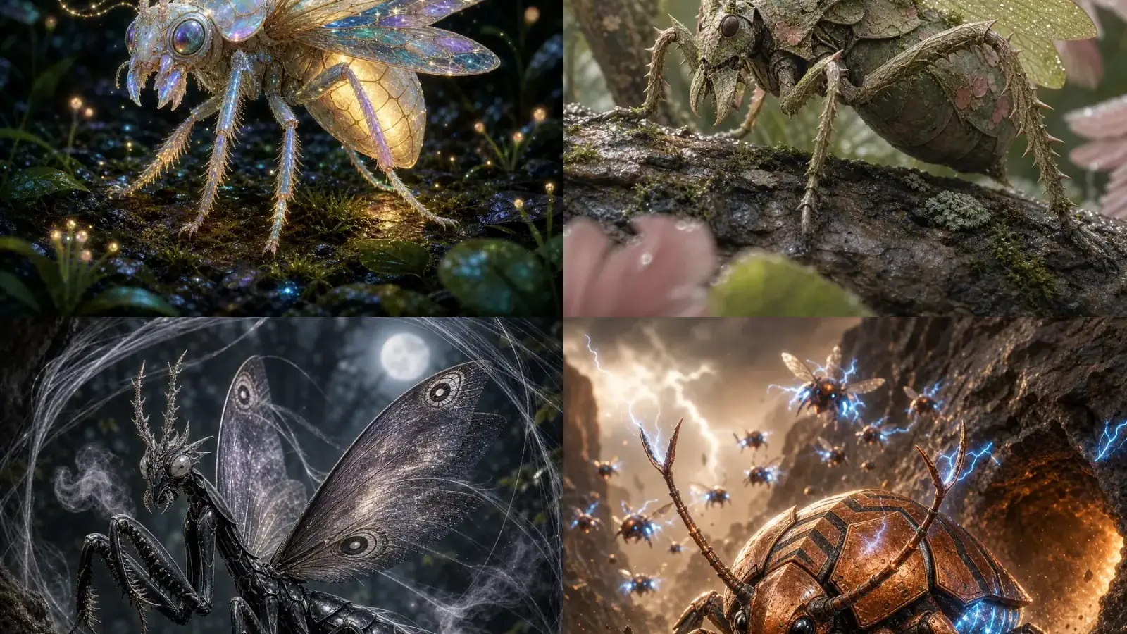 Collage of fantasy insect examples generated by the Random Insect Generator