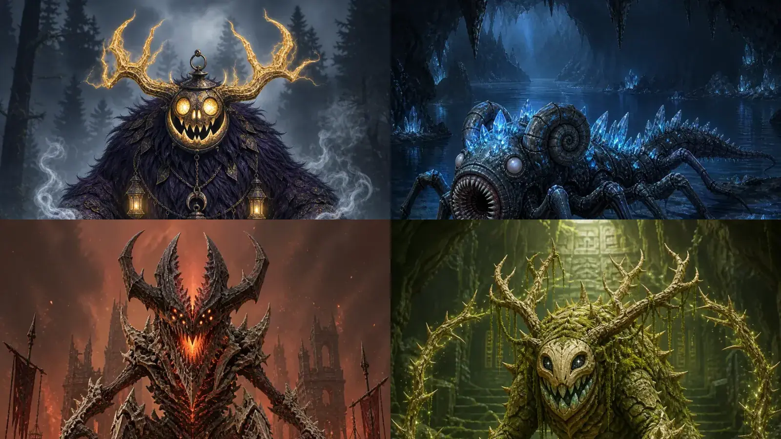 Collage of fantasy monster examples generated by the Random Monster Generator