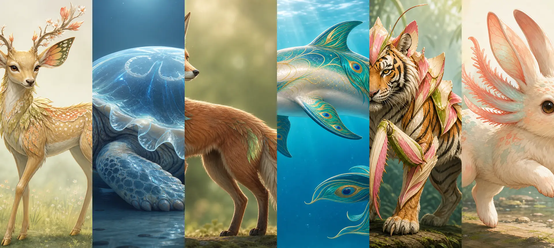 Collage of generated animal concept examples for the Random Animal Generator homepage